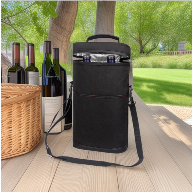 Wine Chiller Sleeve - ポータブル屋外ワインクーラーバッグ、750ml赤ワイン・ビール2本収納可能、持ち運び可能な断熱トラベルワインキャリア（グラス収納付き）