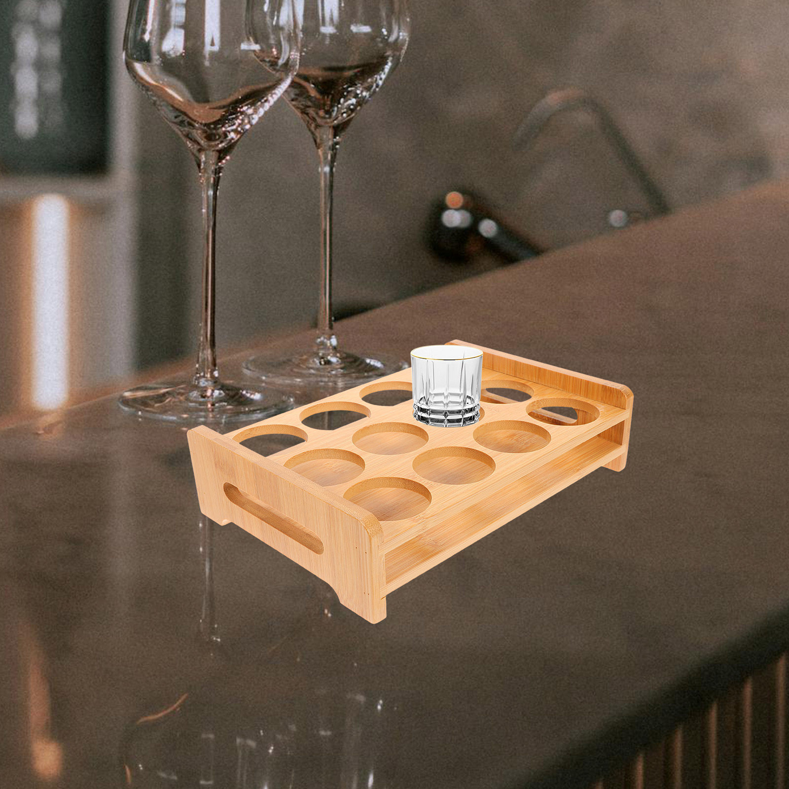 Wine In Beer Glass - 竹製ショットグラスホルダーディスプレイスタンド多用途12スロットラック、ウイスキーワインビールグラス用ショットグラスオーガナイザーパーティーバー用