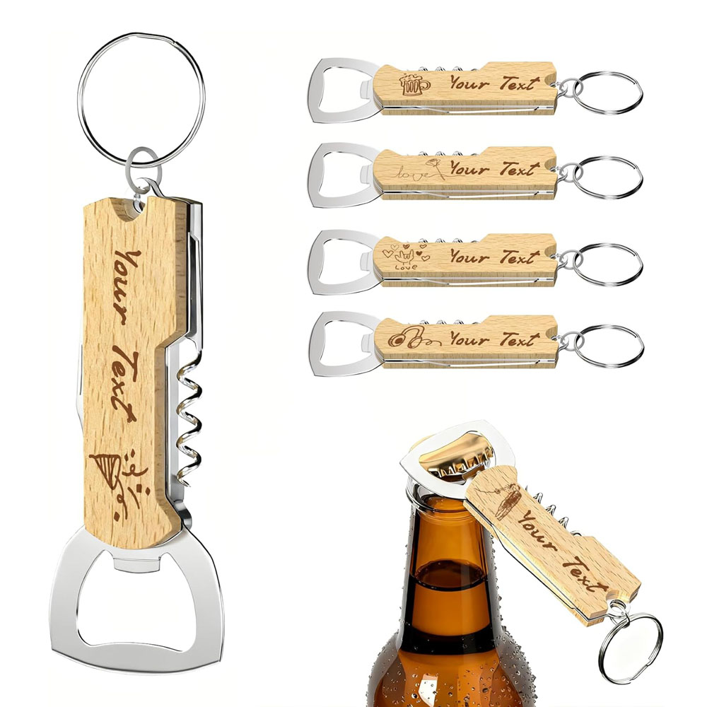 Beer Wine Hobby - 結婚式の贈り物、ワインツール、ワインボトルオープナー、コルクスクリュー、花婿の付添人への贈り物に最適な、カスタム刻印ロゴ入りボトルオープナーキーホルダー
