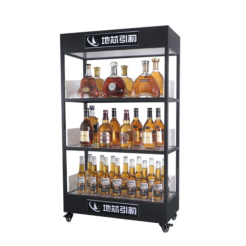 Wine Beer Rack - バー三層発光ワインキャビネットLED赤ワインビール陳列棚KTVクリエイティブ可動式シャンパンラック