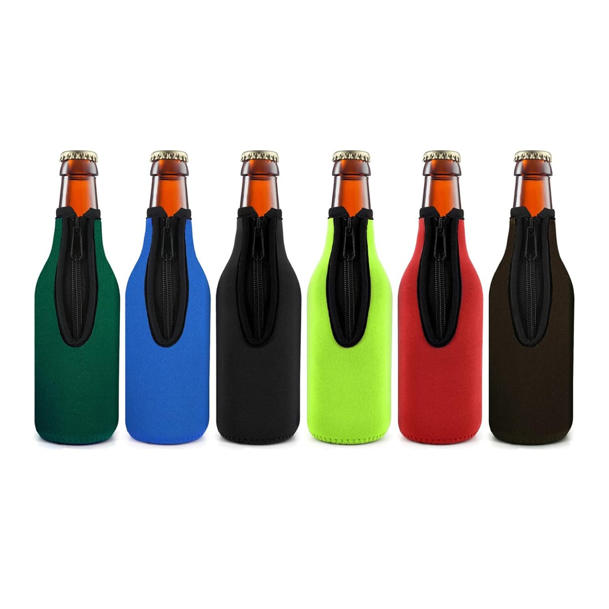 Wine Chiller Sleeve - ビール瓶用断熱スリーブ6色セット、ジップアップボトルジャケット。 ビールを冷たく保つ、定番の極厚ネオプレン