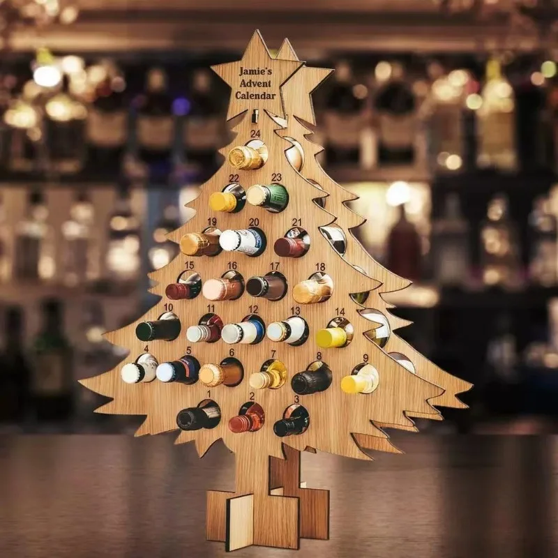 Wine Beer Rack - クリスマスツリー木製ワインラック、ボトルホルダー、クラフトデコレーション、木製オーナメント、パーティーの楽しみ、ビール収納ラック