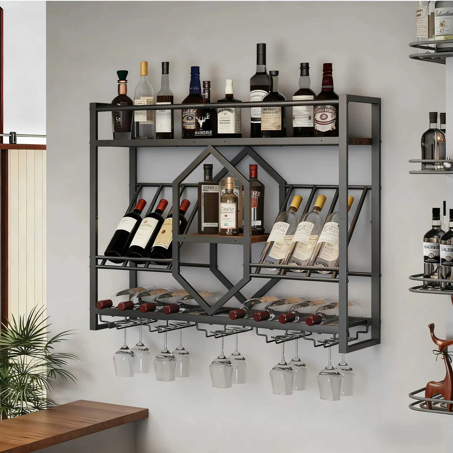 錬鉄製バーワインラック、壁掛けディスプレイキャビネット、ワイ - Wine Rack Wall Mount のレビューと価格