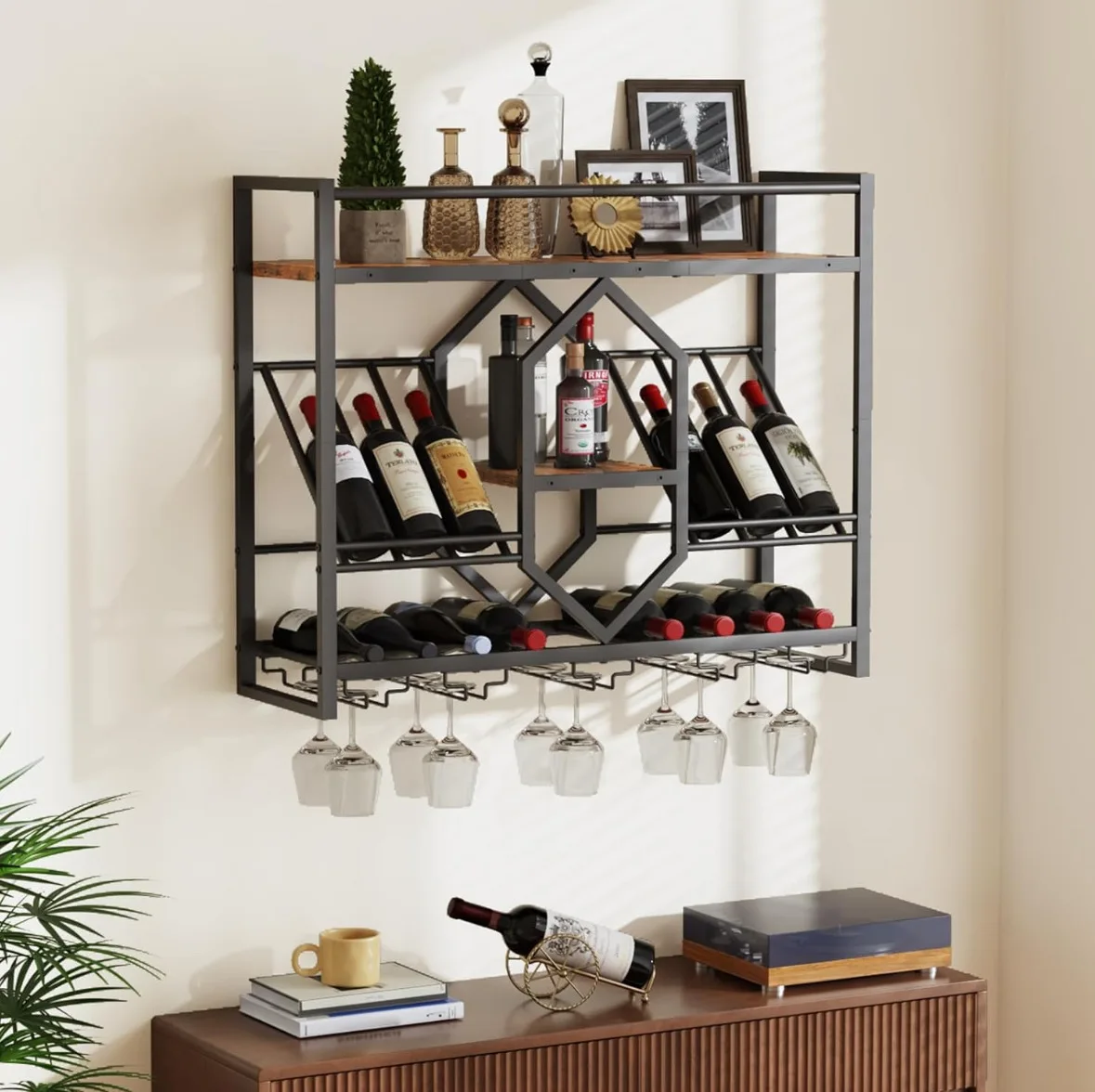 錬鉄製バーワインラック、壁掛けディスプレイキャビネット、ワイ - Wine Rack Wall Mount のレビューと価格