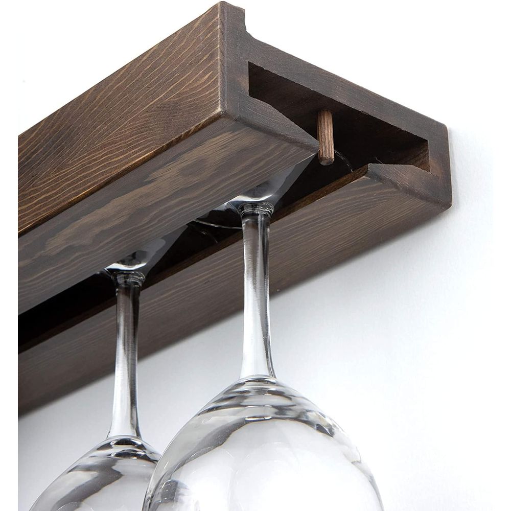 壁掛け木製フローティングワインボトルラック グラスホルダー付 - Wine Rack Wall Mount のレビューと価格