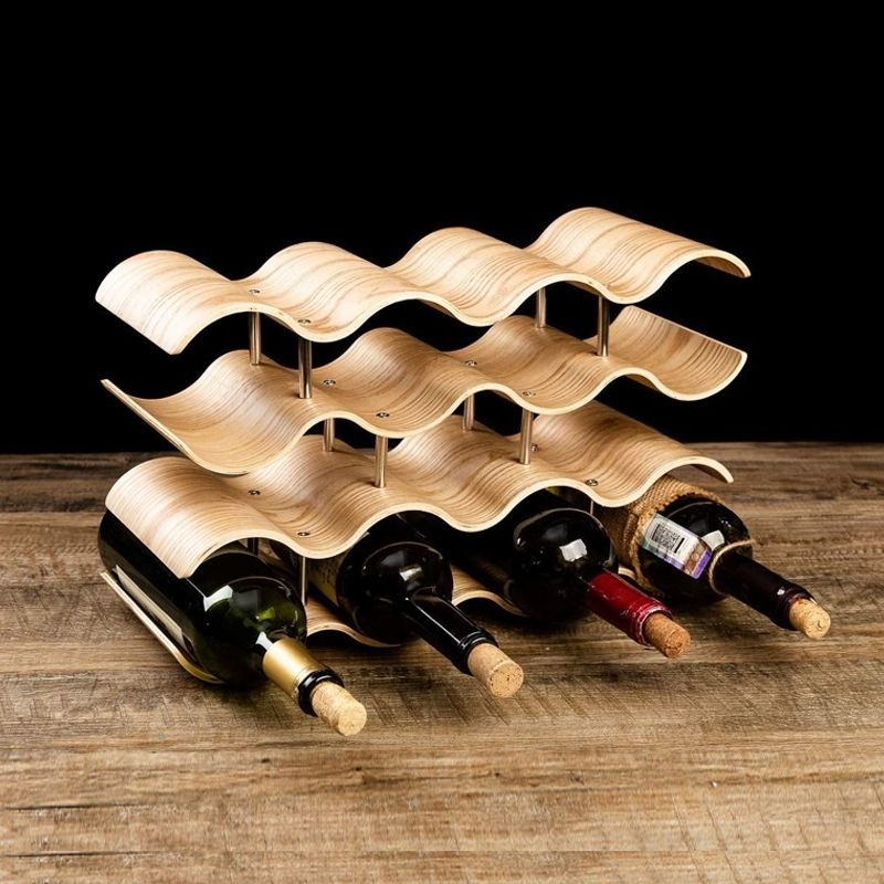 波状ワインボトルホルダー木製ワインラックエレガントでモダンな - Wine Beer Rack のレビューと価格