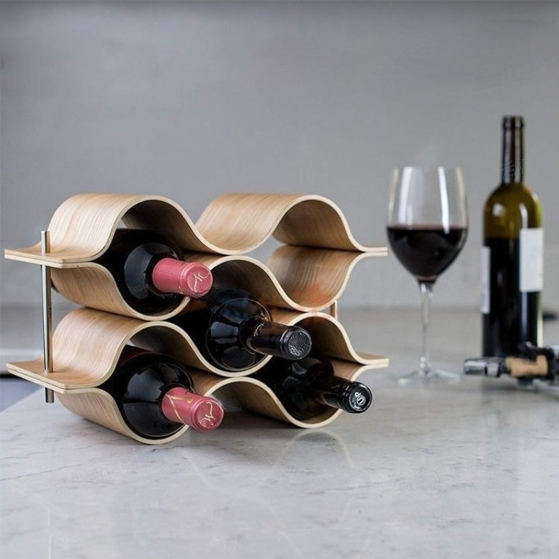 波状ワインボトルホルダー木製ワインラックエレガントでモダンな - Wine Beer Rack のレビューと価格