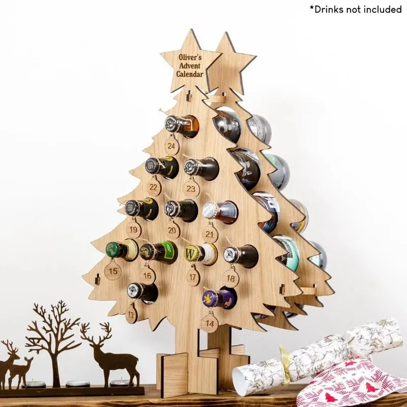 クリスマスツリー木製ワインラック、ボトルホルダー、クラフトデ - Wine Beer Rack のレビューと価格