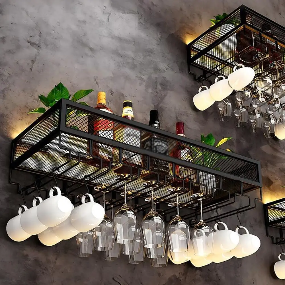 LEDライトとステムウェアラック付き壁掛けワインラック、逆さ - Wine Rack Wall Mount のレビューと価格