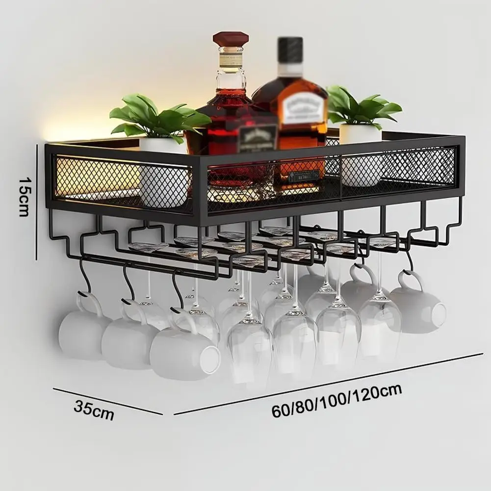 LEDライトとステムウェアラック付き壁掛けワインラック、逆さ - Wine Rack Wall Mount のレビューと価格
